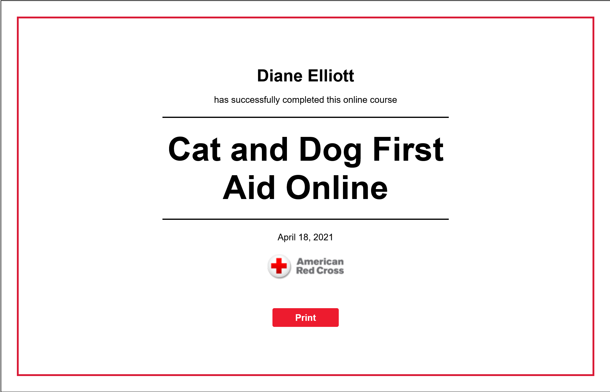 Diane Elliott Red Cross Pet First Aid