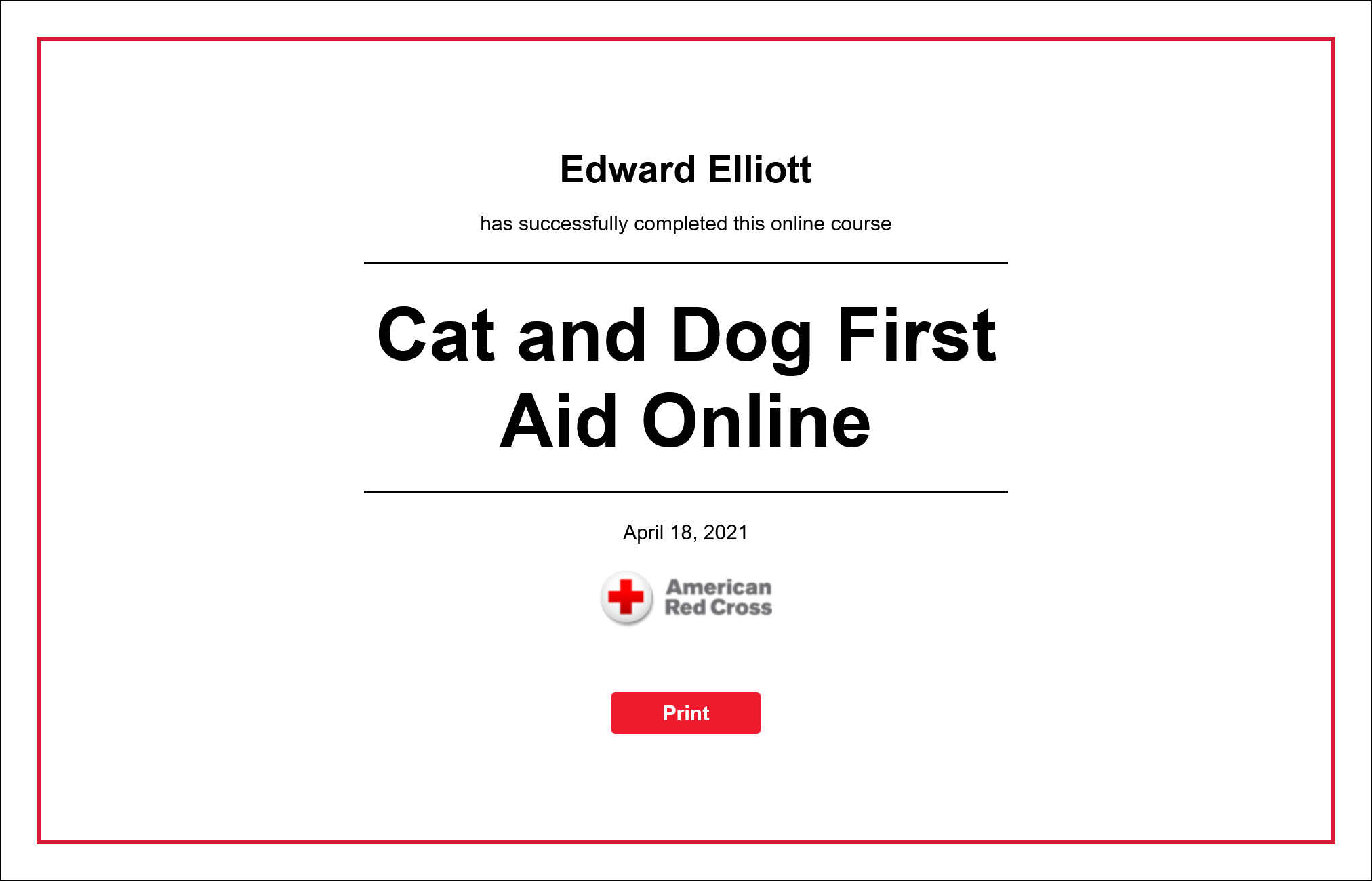 Edward Elliott Red Cross Pet First Aid