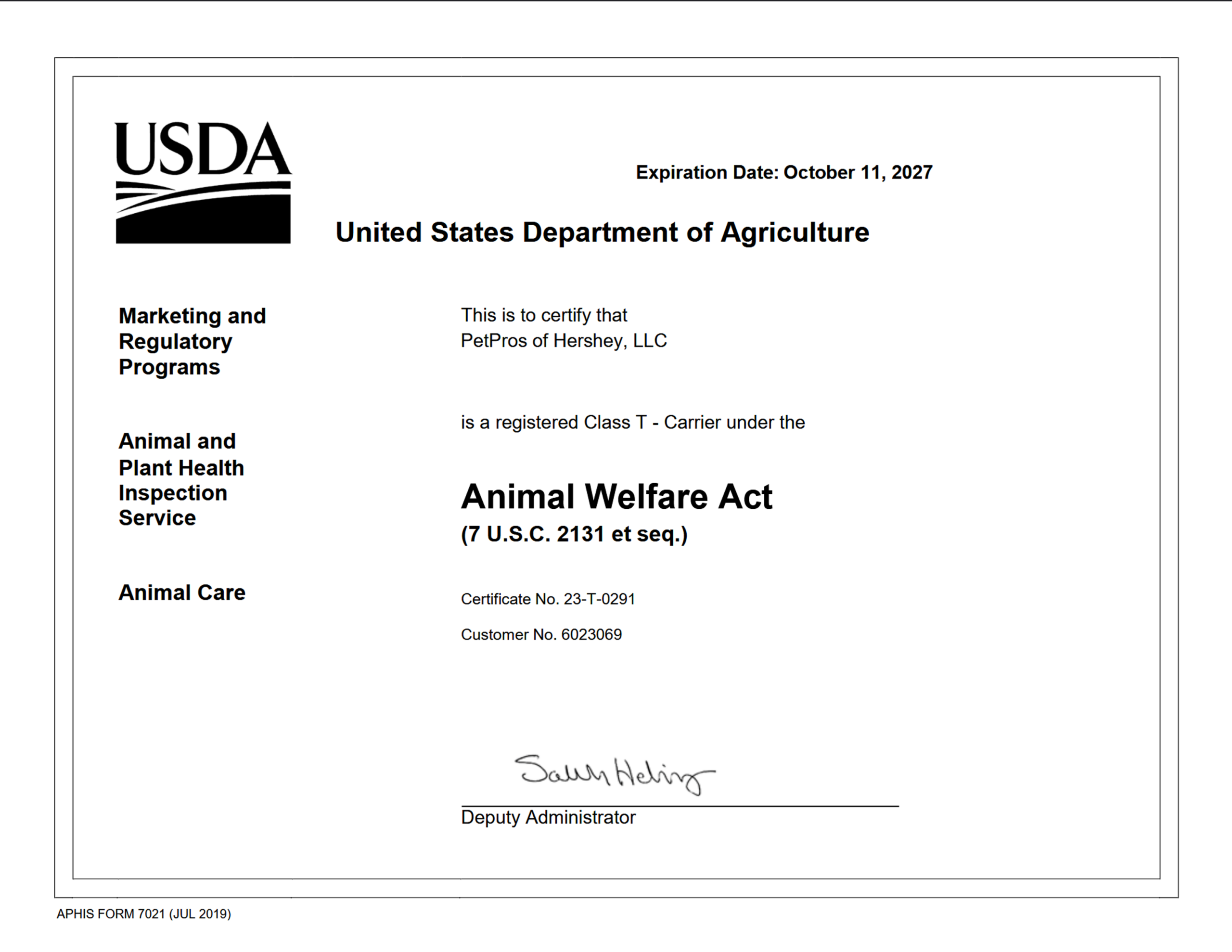 USDA Certified for Animal Transportation