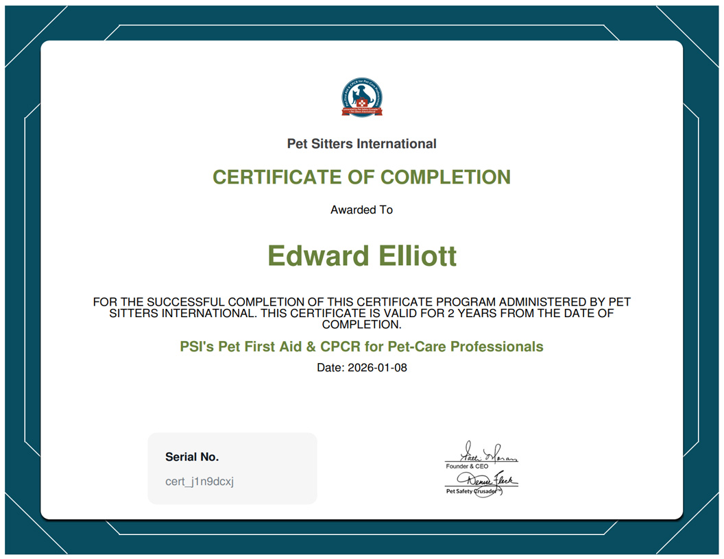 Pet Sitter International Pet First Aid and CPR Certificate